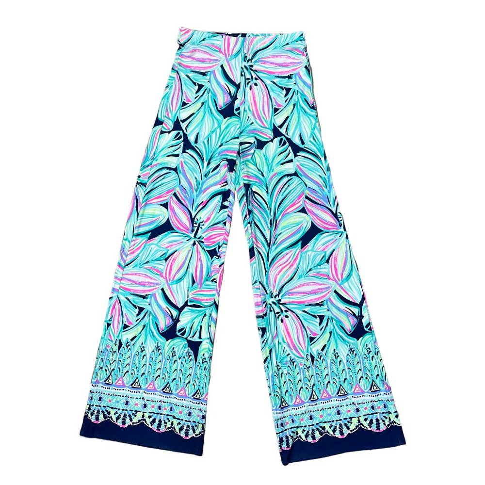 Lilly Pulitzer Weslee Floral Crop Top and Palazzo Pant Set High Tide Navy Small - Picture 5 of 14